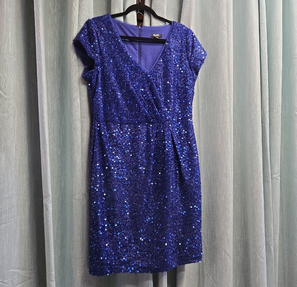SLNY Royal Blue Sequined Midi Dress